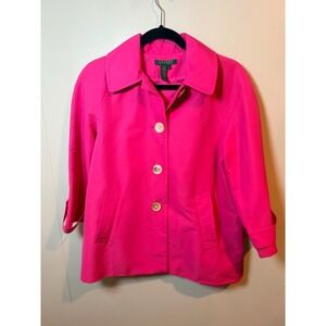 Lauren‎ Ralph Lauren Women Bright Pink Button Front Collar Jacket Size Medium